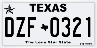 TX license plate DZF0321