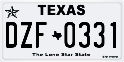 TX license plate DZF0331