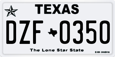TX license plate DZF0350