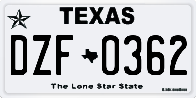 TX license plate DZF0362