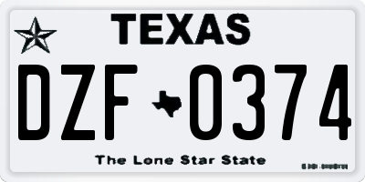 TX license plate DZF0374