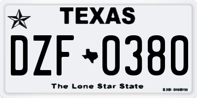 TX license plate DZF0380