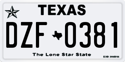 TX license plate DZF0381