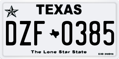 TX license plate DZF0385
