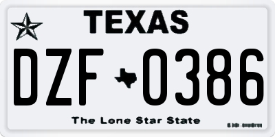 TX license plate DZF0386