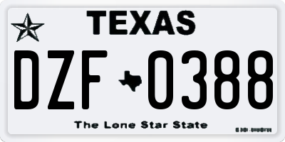 TX license plate DZF0388