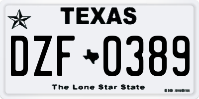TX license plate DZF0389