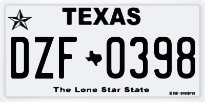 TX license plate DZF0398