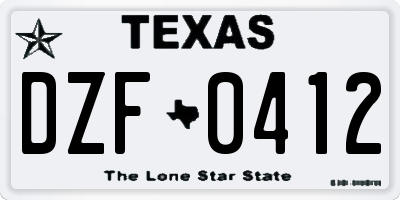 TX license plate DZF0412