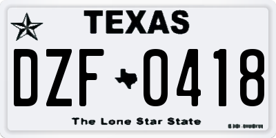 TX license plate DZF0418