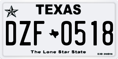 TX license plate DZF0518