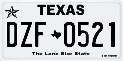 TX license plate DZF0521