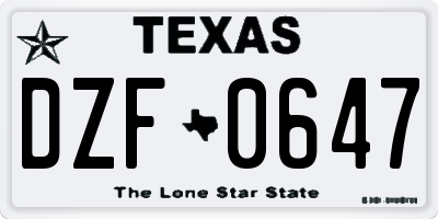 TX license plate DZF0647