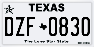 TX license plate DZF0830