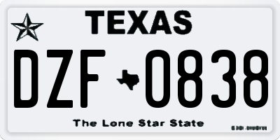 TX license plate DZF0838