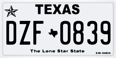 TX license plate DZF0839