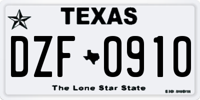 TX license plate DZF0910