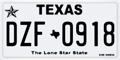 TX license plate DZF0918