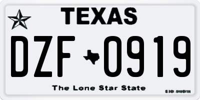 TX license plate DZF0919