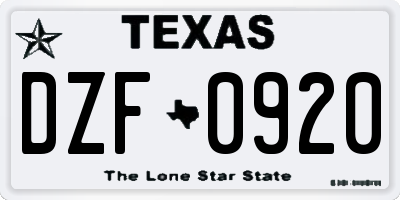 TX license plate DZF0920