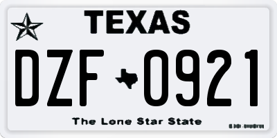 TX license plate DZF0921