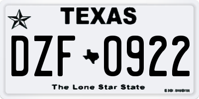 TX license plate DZF0922