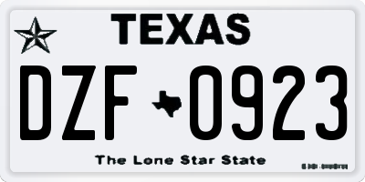 TX license plate DZF0923