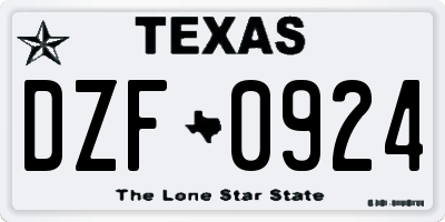 TX license plate DZF0924