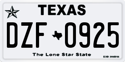 TX license plate DZF0925