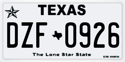 TX license plate DZF0926