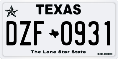 TX license plate DZF0931