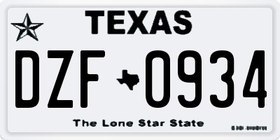 TX license plate DZF0934