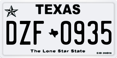 TX license plate DZF0935