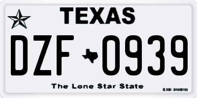 TX license plate DZF0939