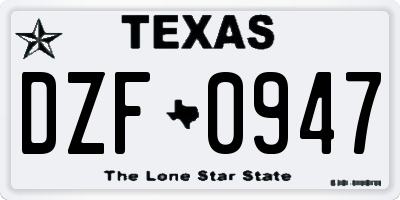 TX license plate DZF0947