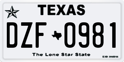 TX license plate DZF0981