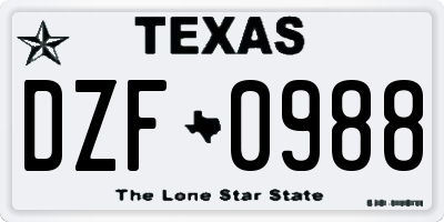 TX license plate DZF0988