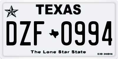 TX license plate DZF0994