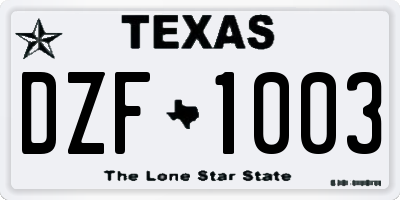 TX license plate DZF1003
