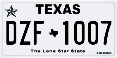 TX license plate DZF1007