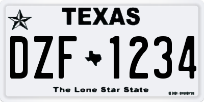 TX license plate DZF1234