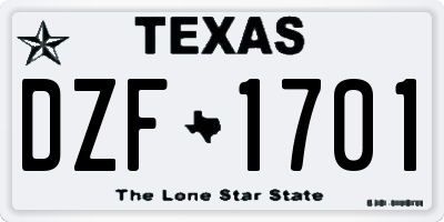 TX license plate DZF1701