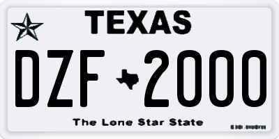TX license plate DZF2000