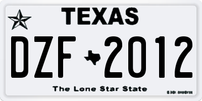 TX license plate DZF2012