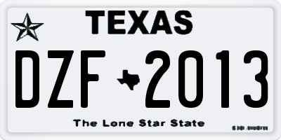 TX license plate DZF2013