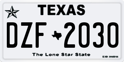 TX license plate DZF2030