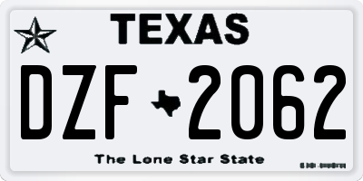 TX license plate DZF2062