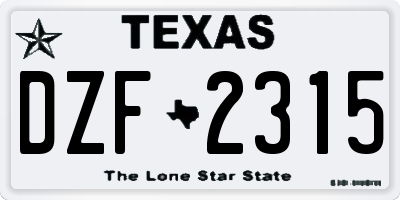 TX license plate DZF2315