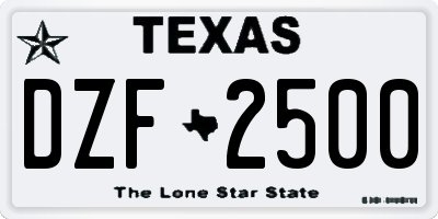 TX license plate DZF2500