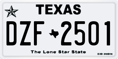 TX license plate DZF2501